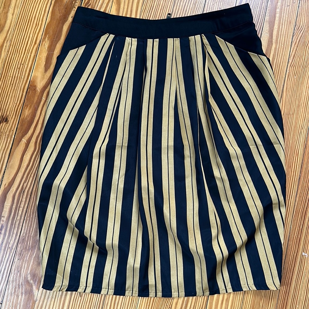 Black and gold striped skirt by Darling, small, pockets.